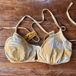 Roxy Swim Top Size M Yellow Floral Print GUC Tie Cross Back